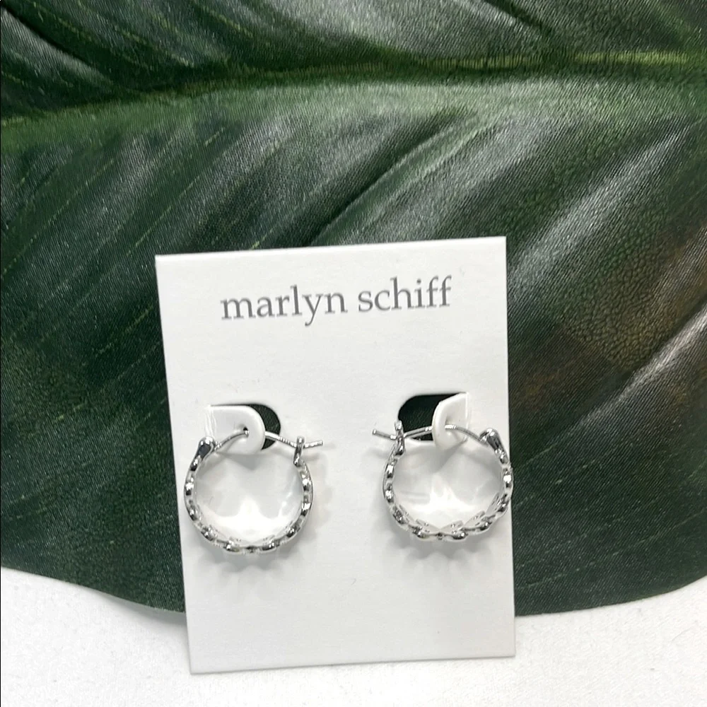 Marlyn Schiff Silver Leaf Hoop Earrings NWT